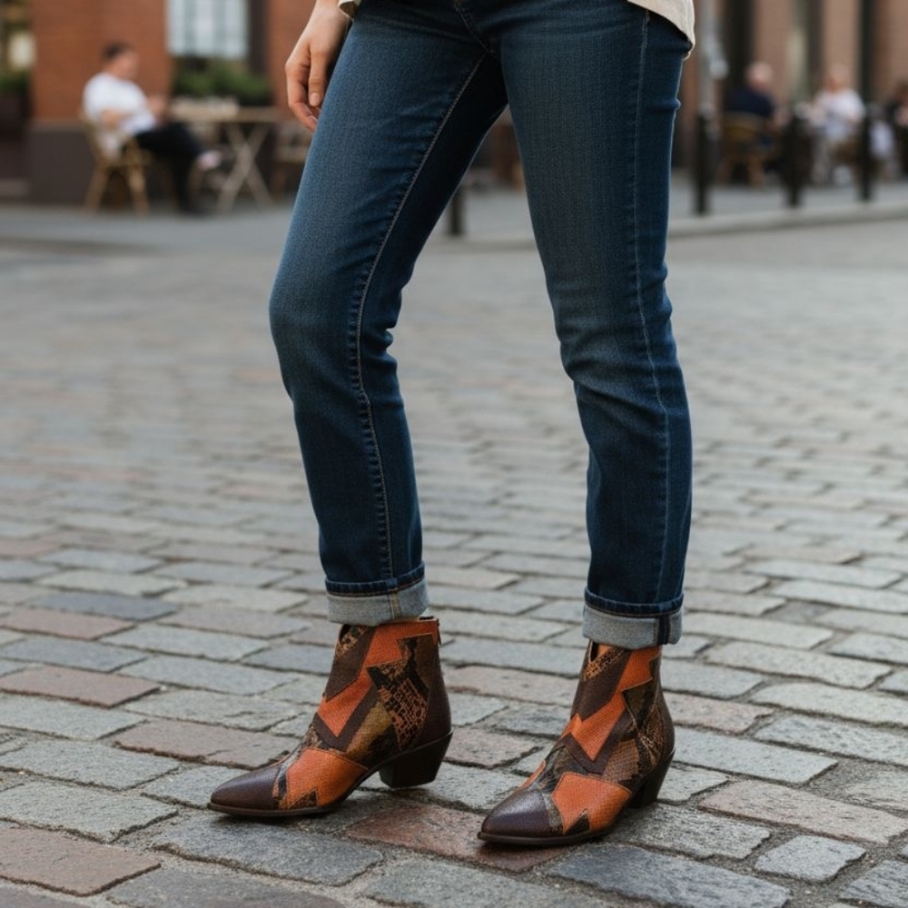 Stylish Patchwork Ankle Boots - Brown And Orange - image 2